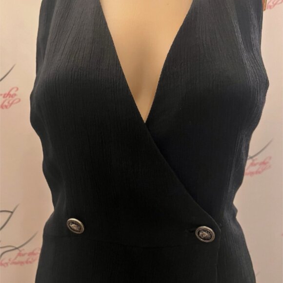 NWT NOS Dani Max Vest. Sz 4P. Acetate Rayon Fitted. Black Double Breasted. D - Picture 2 of 7
